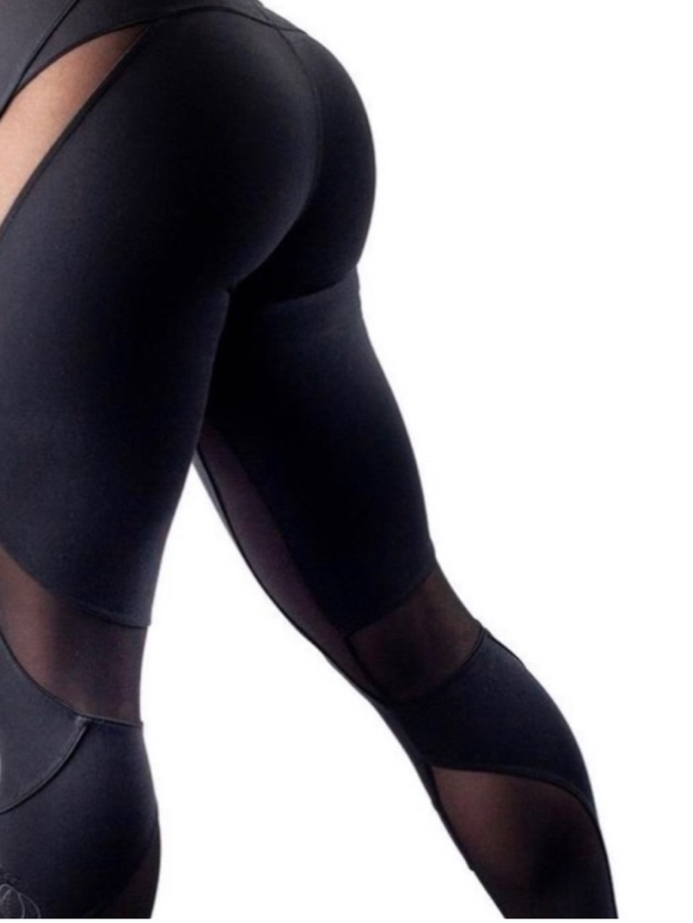 High-Waist Navy Mesh Panel Leggings with Pink Trim - Picture 4 of 11